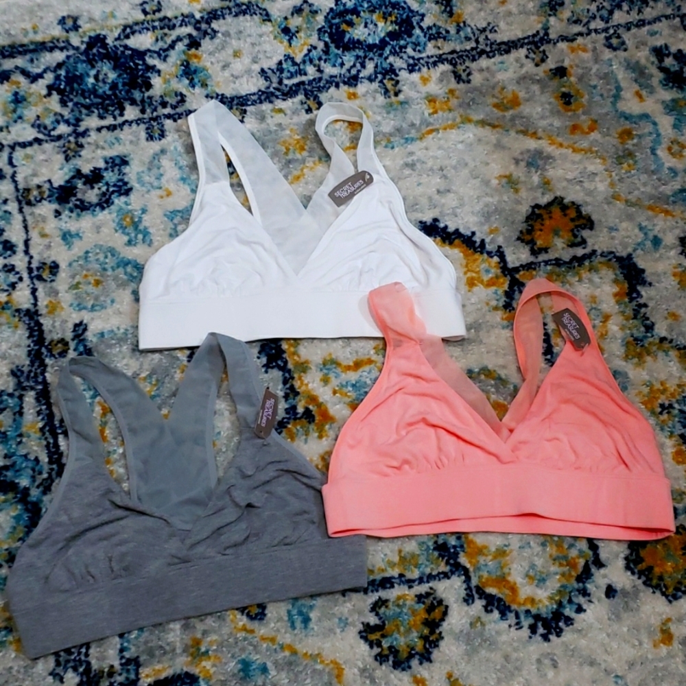 NWT. Selling 3 in a bundle (peach, grey, white.) Bralettes